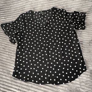 •Polka Dot V- Neck Dress Shirt•